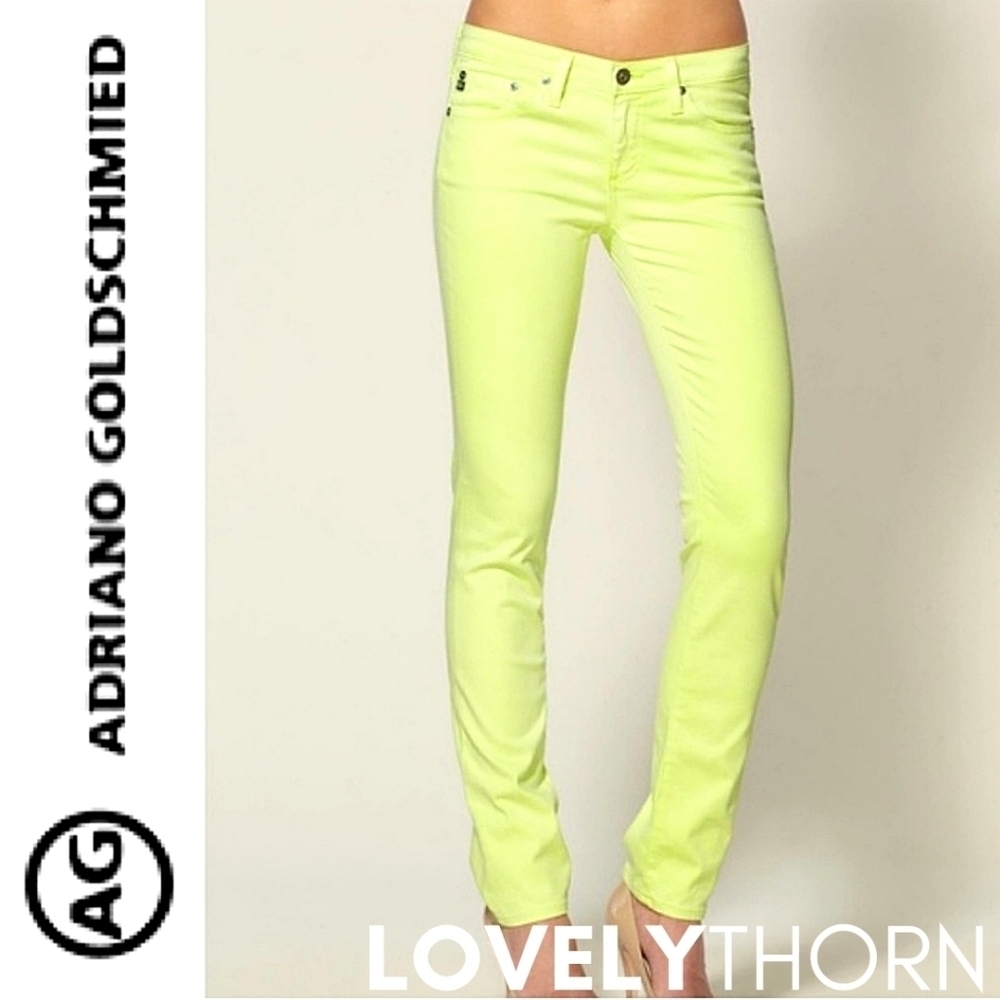 AG JEANS // ltd ed the stilt cigarette leg neon yellow sateen jeans - Picture 2 of 16